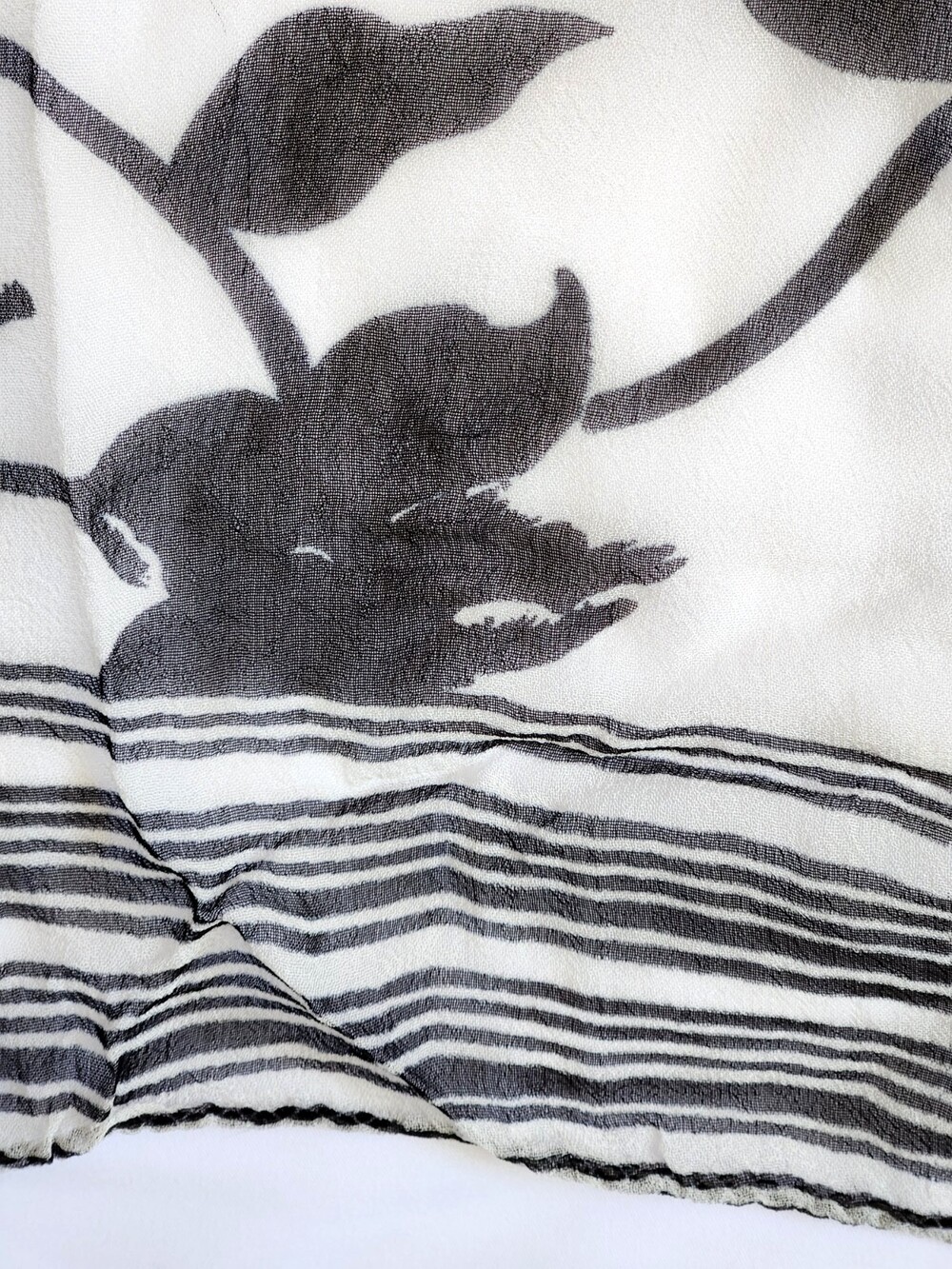 Scarf/Wrap/Shawl White w/Black Floral Print & Striped Border Sheer Versatile
